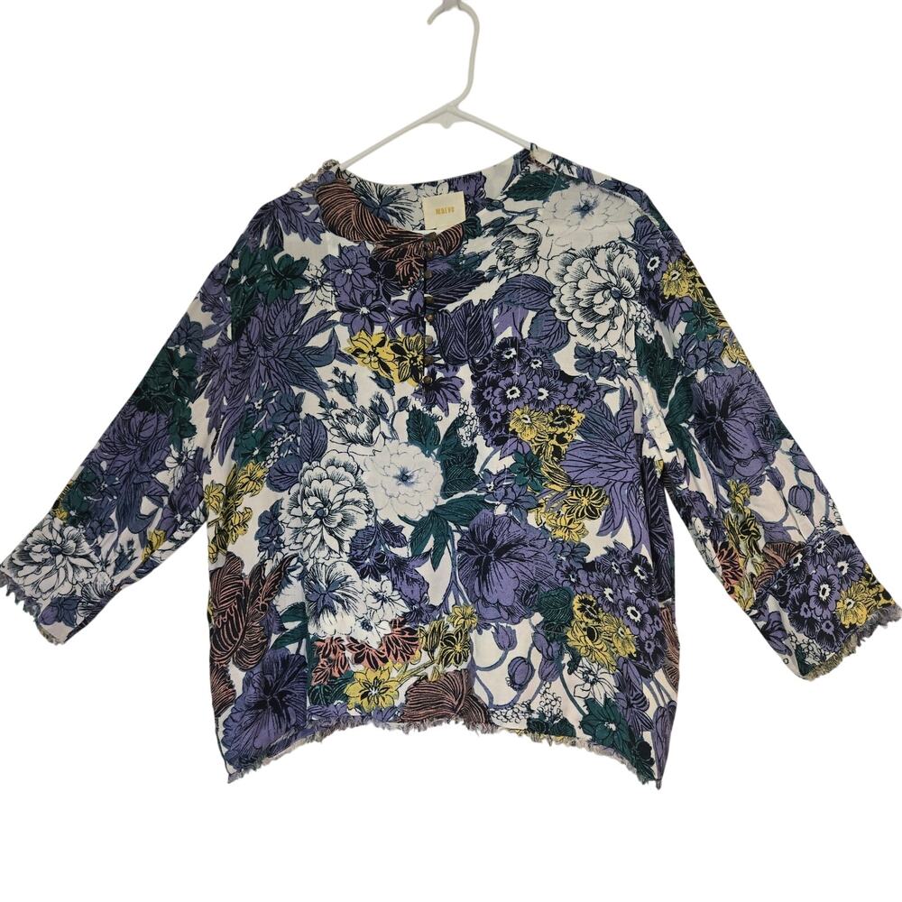 Anthropologie Maeve Floral Popover Boxy Oversized Partial Button Top Size S
